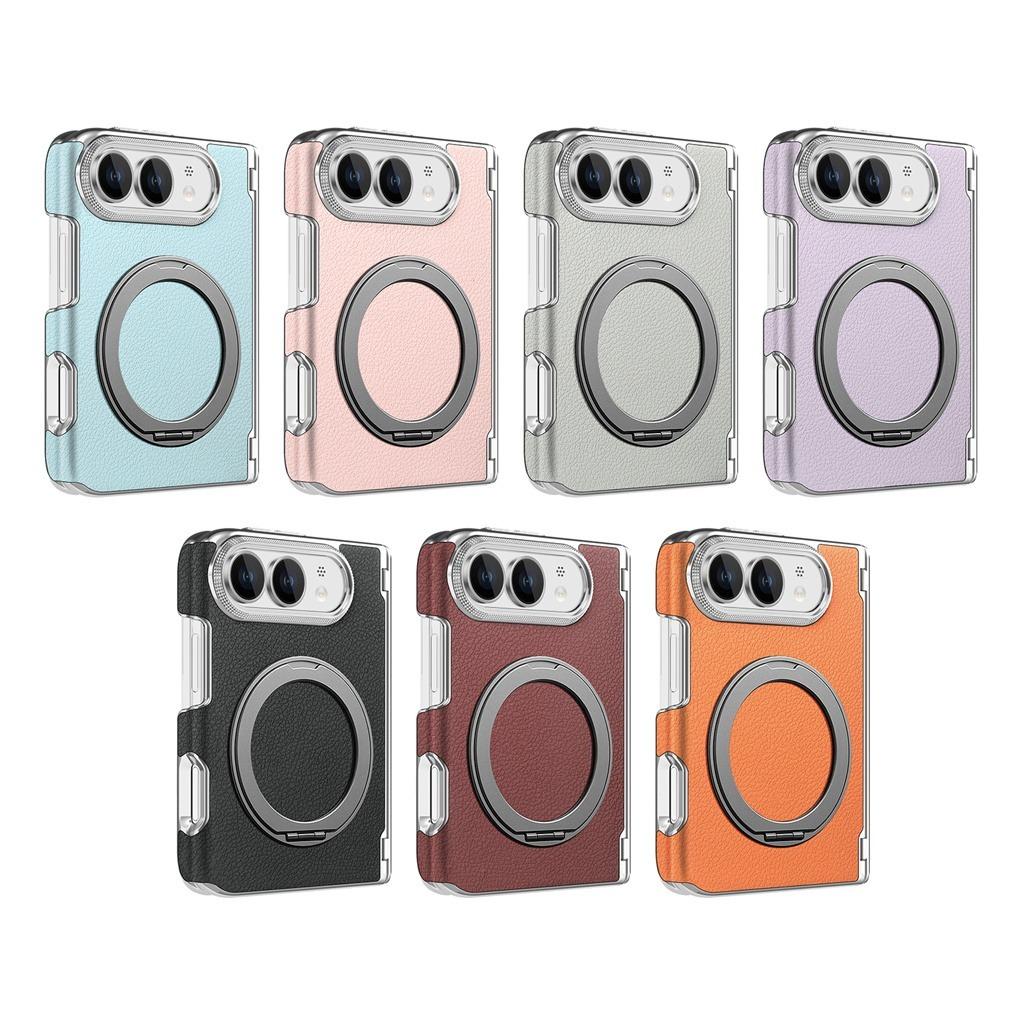 360 ° Rotating Magnetic Ring Kickstand Phone Case for IPhone Duo 18 Fold PU Leather Hinge Protection Wireless Charging Cover