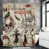 Vintage Halloween Skull Castle Grave Gothic Skull Bat Raven Black Cat Shower Curtain, Bathroom Decorative Shower Curtain, Waterp
