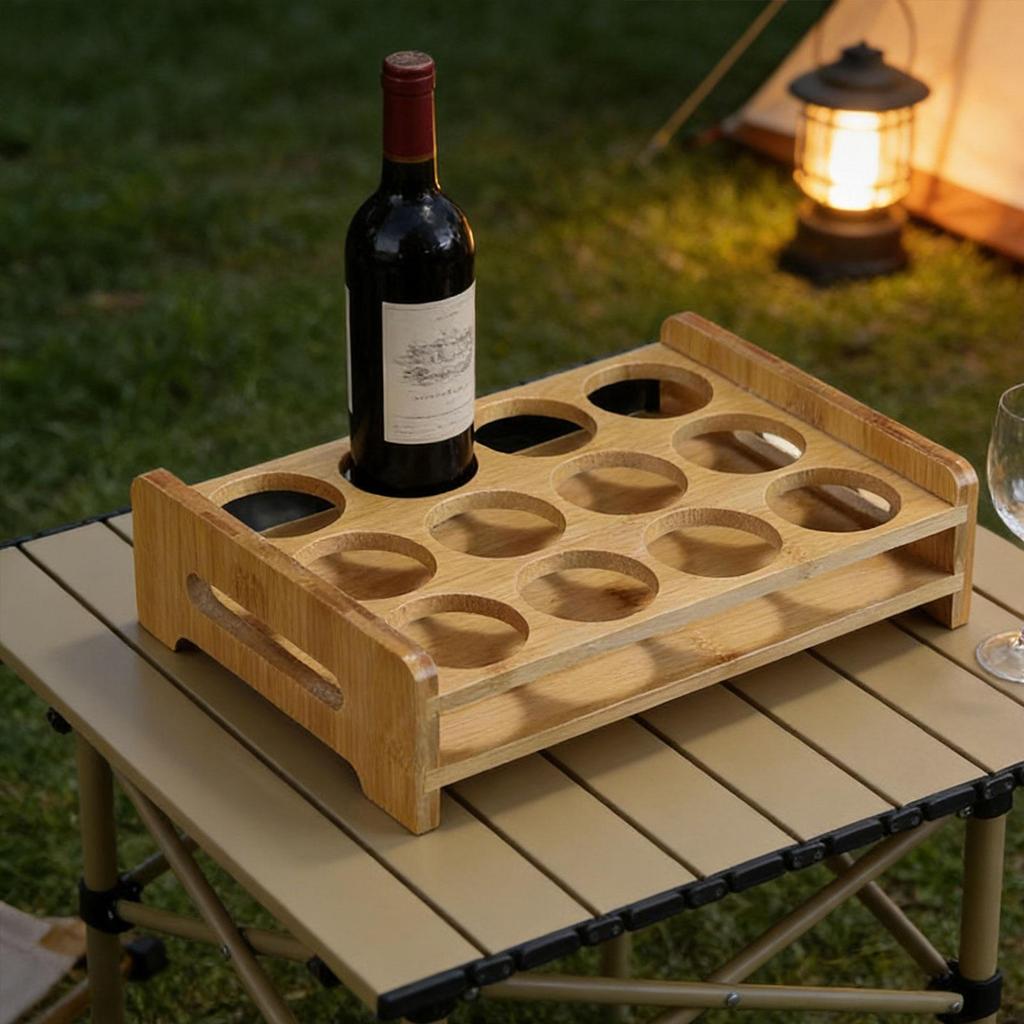 Compact Bamboo Glass Organizer Tray with 12 Holes for Serving Glasses, Ideal Parties And Hotels.