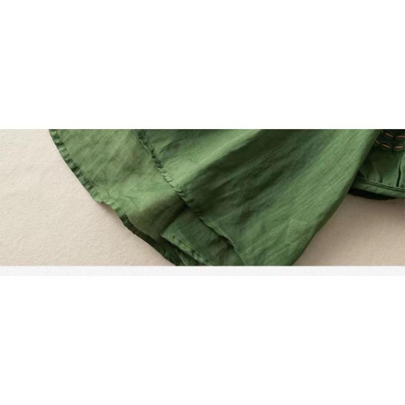 Women Summer Embroidered Round Neck Linen Cotton Blouse