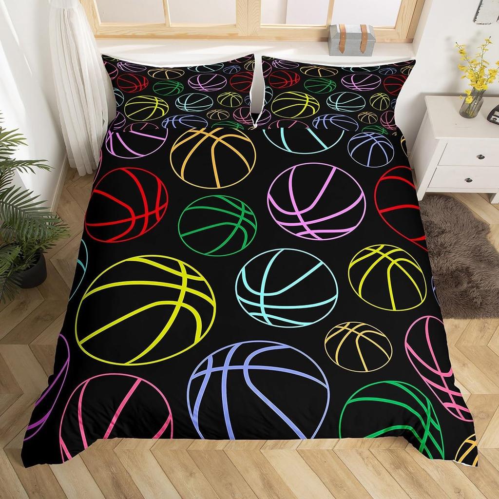 Basketball Bettwäschebezug Ball Sport Thema Basketballplatz Bettwäsche Set Einzelbett Queen Basketball Steppdeckenbezug für Jungen Mädchen Zimmer Dekoration