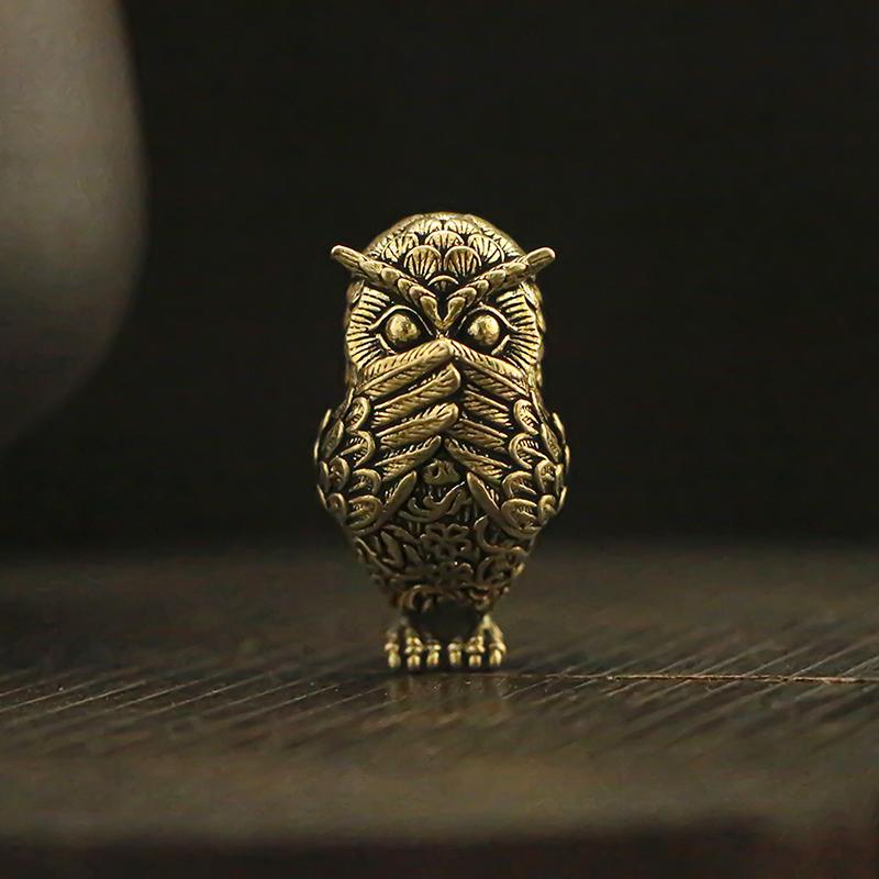 1 Pieza Retro Cobre Animal Mascota de Té Adorno de Escritorio Latón Sólido Antiguo Búho Miniaturas Figuras Decoración del Hogar Manualidades