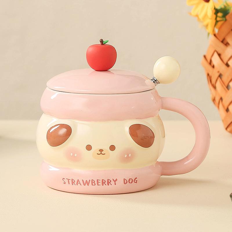Mug with Lid Spoon Cartoon Water Cup for Household High Value Ceramic Cup Exquisite Wedding Souvenir Gift