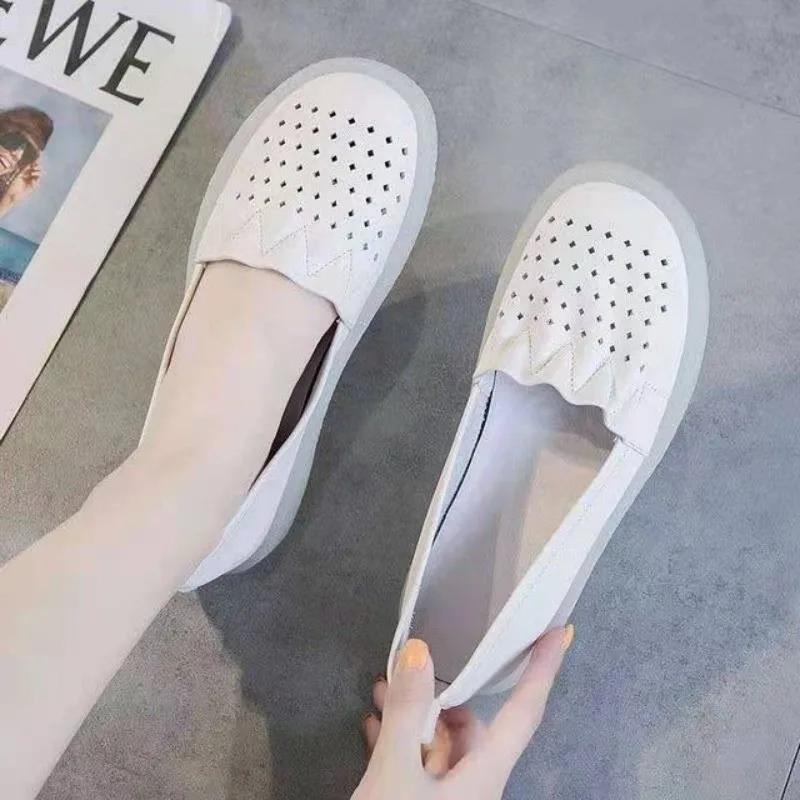 Fashion Round Toe Shoes for Women Slip-on Woman Flats White Loafers Vacation 2025 Trend High Quality Fashion Young Cheap Liquidation 39