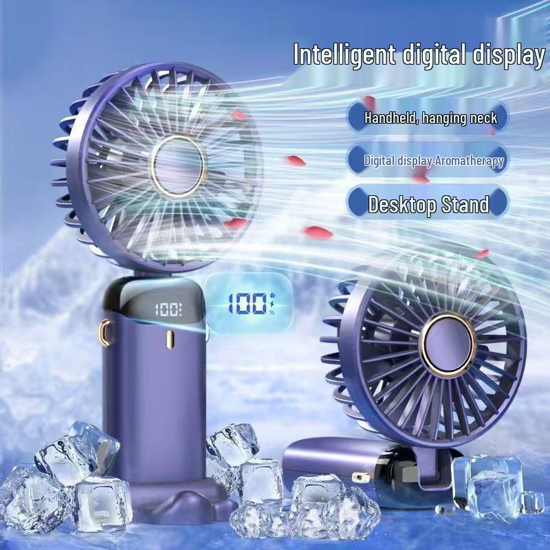 Portable Handheld USB Foldable Mini Fan with Digital Display for Desk or Outdoor Use