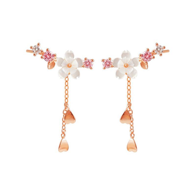 Bling Flower Cercei din argint Sterling Stud pentru femei Cercei cu pandantiv delicat și proaspăt pentru femei Bijuterii coreene