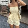 Neues Damenmode Einfaches Spaghettiträger Ohrsaum Oberteil Shorts Set Sexy Zweiteiliges Outfit