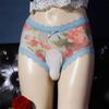 Large Size Sissy Pouch Panties Sexy Men Ice Silk Floral Print Sheer Brief Gay Male Lingerie Open Closed Penis Sleeve Underwear
