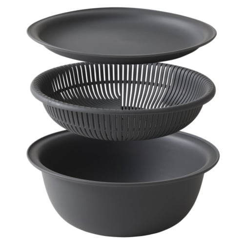 Marna 21cm Colander Bowl (Microwave/Heat-Resistant/Stackable) with Tray, Colander and Bowl Set, Heat-Resistant Bowl, Dishwasher-Safe, Dark Gray, K809D