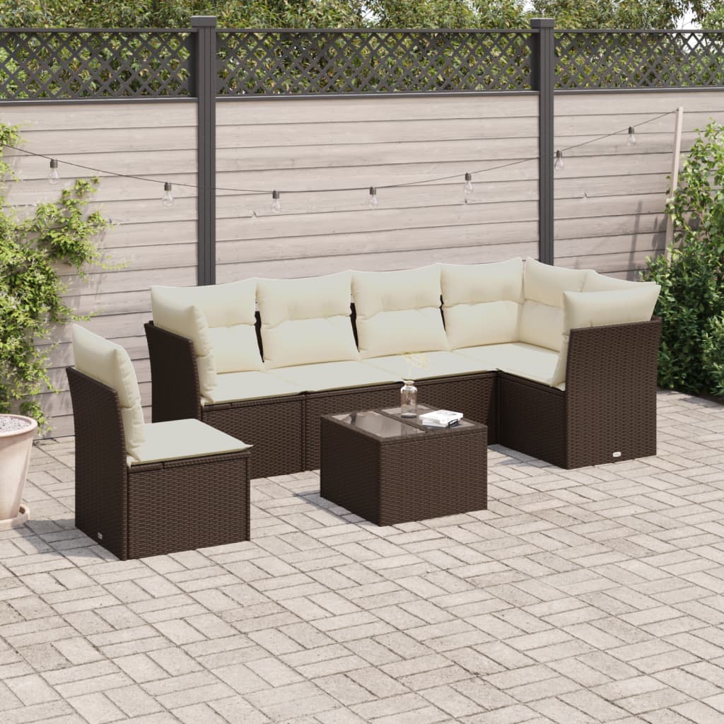6 Piece Brown Garden Sofa Set with Cushions Poly Rattan