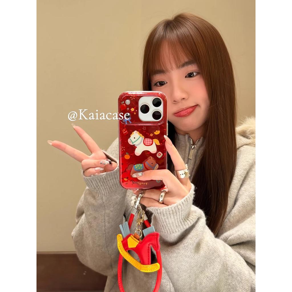 New Year's red cartoon fireworks ingot pony for apple 17promax mobile phone case iphone16pro new