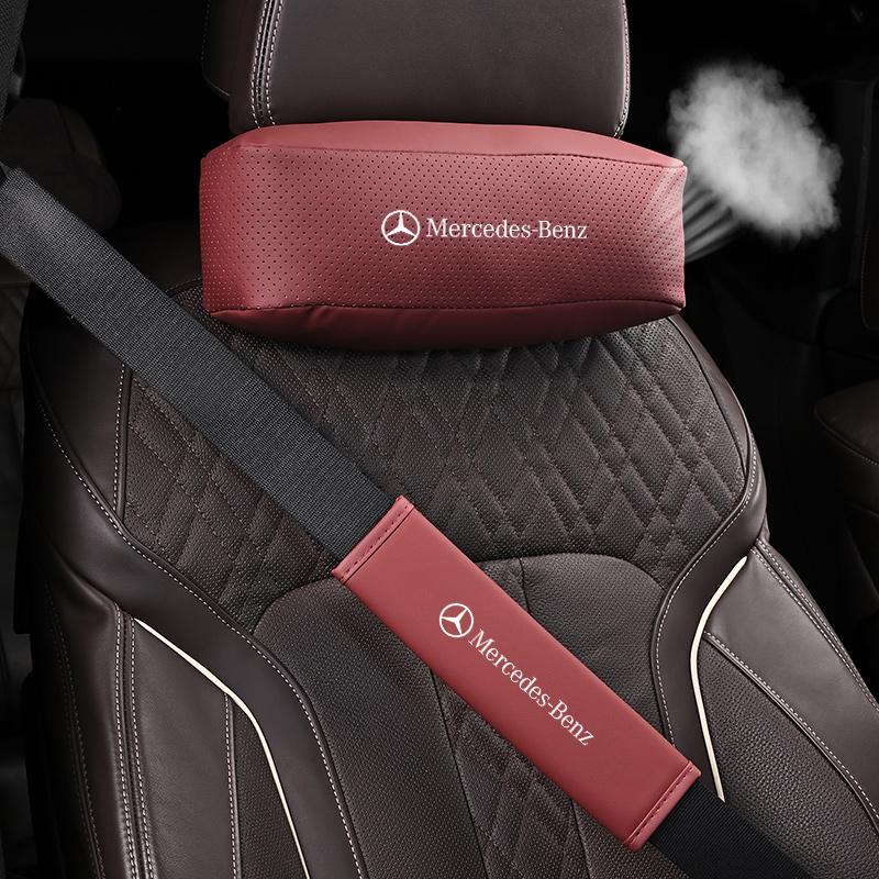 For Benz CrsC1Car Seat Headrest Auto Logo Neck Pillow For Mercedes Benz AMG W205 W204 W203 W111 W168 W213 W210 W222 CLK GLA Car Accessories