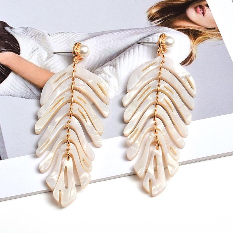 Big Geometric Tassel Resin Korean Fashion Statement Acrylic Hawaii Leaf Pearl Drop Earings Trend Jewelry for Women 2021