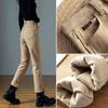 Women's High-Waisted Slim-Fit Khaki Cigarette Pants with Velvet Lining for Autumn and Winter