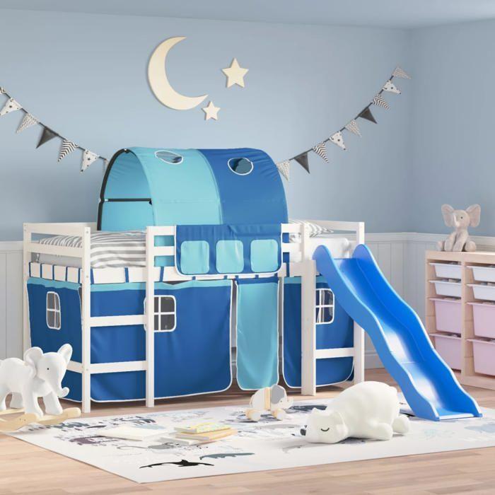 VidaXL Lit Mezzanine Enfants avec Tunnel, Lit Surélevé pour Enfants avec Échelle, Meuble de Rangement Chambre, Moderne, Bleu 3207040