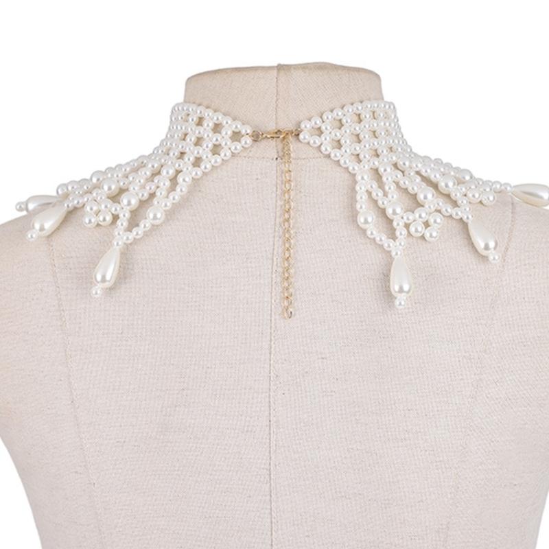 Elegant Multi Layered Pearls Body Chain Necklace Shoulder Shawl Choker for Women Prom Club Neckwear Body Jewelry Collar
