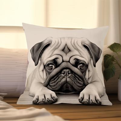 1pc Double Sides Printing Cute Pug Throw Pillow Covers-17.7x17.7in Decorative Pillowcase for Home Bedroom Living Room,Humorous Gift for Dog Lovers Pug