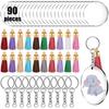 90pcs Keyring DIY Decoration Acrylic Key Disc Hand Craft Jump Leather Tassel Set Tassel Color Random