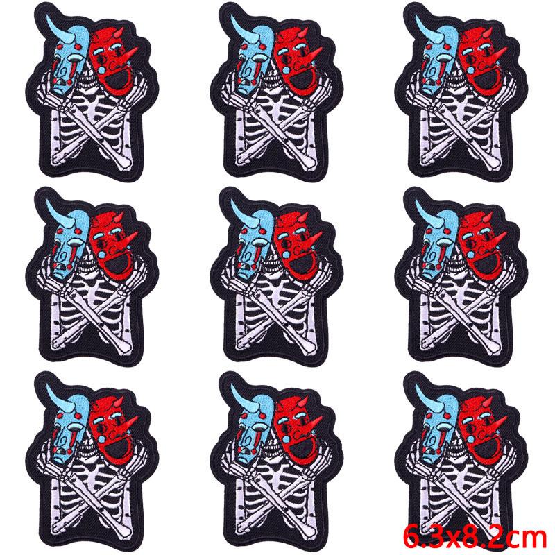 10Pcs/Lot Skull Punk Patches For Clothing Hip Hop Iron On Patches For Clothes Patch Thermoadhesive Embroidery Fusible Patch DIY
