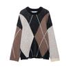 Womens Relaxed Fit Knit Sweater With Casual Retro Style Round Neck Long Sleeve