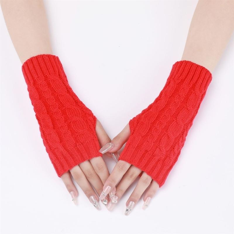Comfortable Winter Arm Sleeves Fingerless Gloves Soft Acrylic Fibre Cable Knit Gloves For Outdoor Daily Use And Sport