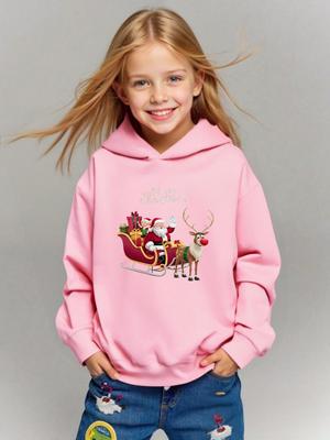 Christmas Cartoon Hoodie for Boys and Girls, Fleece-lined Warm Top, New Winter Style, Cute Santa Claus and Reindeer Hoodie