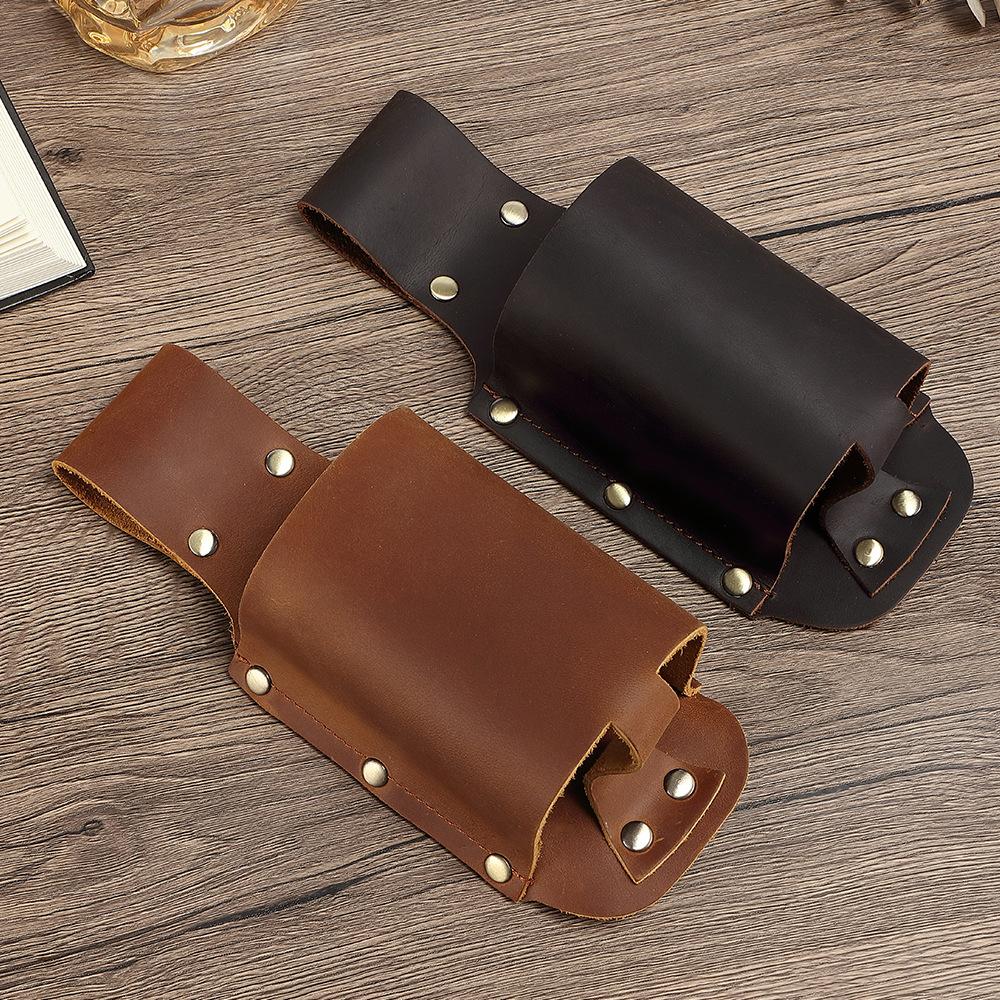 Head Layer Cowhide Outdoor Camping Hiking Portable Waist Hanging Leather Beer Bottle Cup Cover Creative Mineral Water Waist Hanging Bag