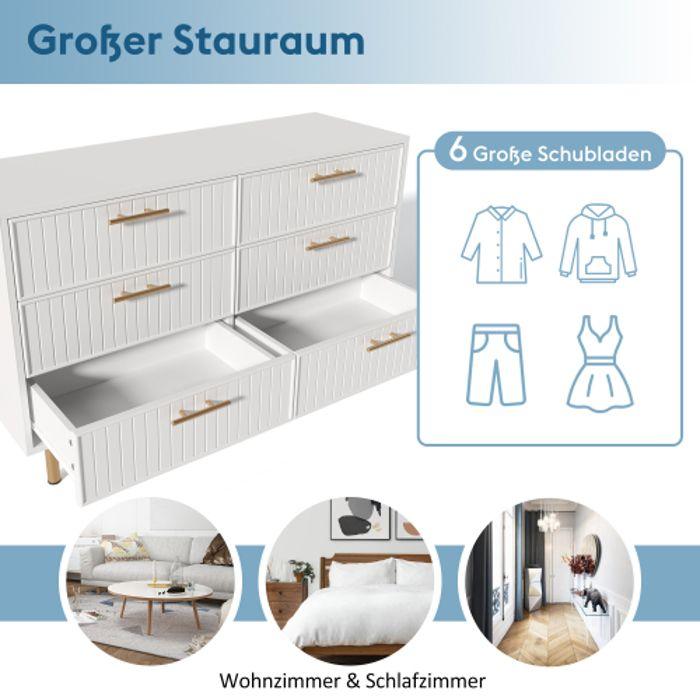 Commode - MUVOE - 6 Tiroirs - Blanc - Métal - Design Moderne Et Élégant