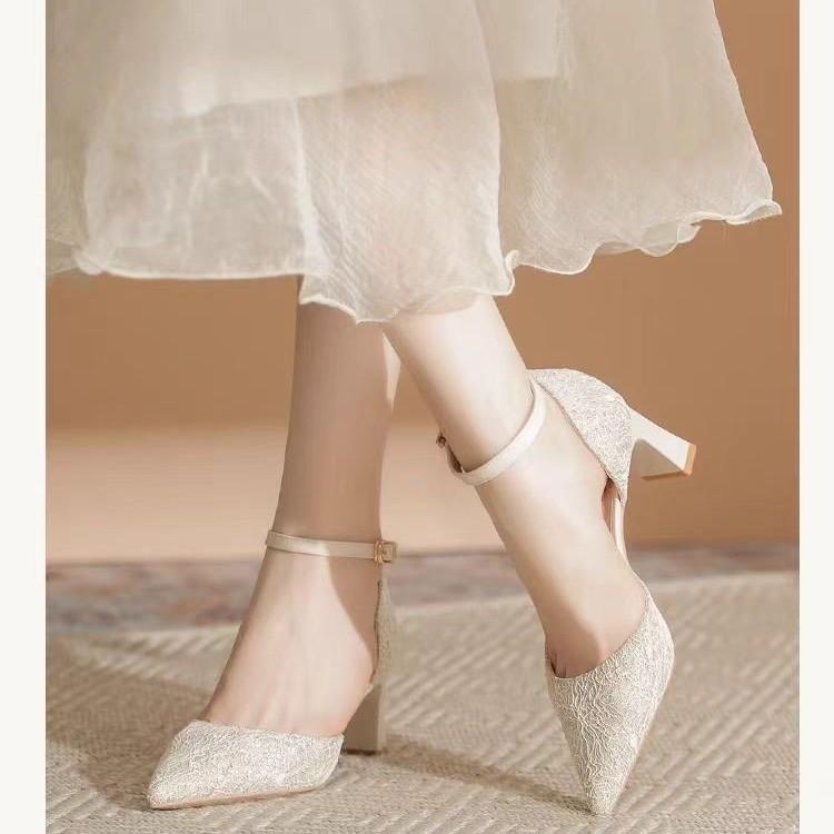 

Женские туфли-лодочки на остром высоком каблуке, толстый каблук, полый носок, ремешок на щиколотке, одинарные туфли, женские удобные универсальные сандалии 41 абрикосовый