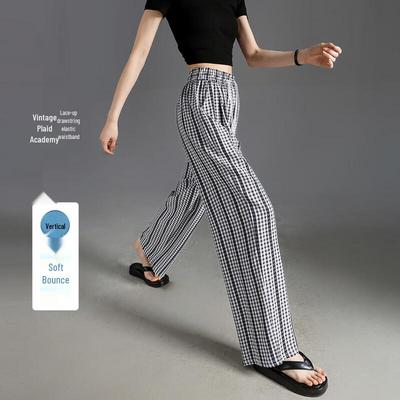 Demana Retro Plaid Lace Drawstring Casual Pants
