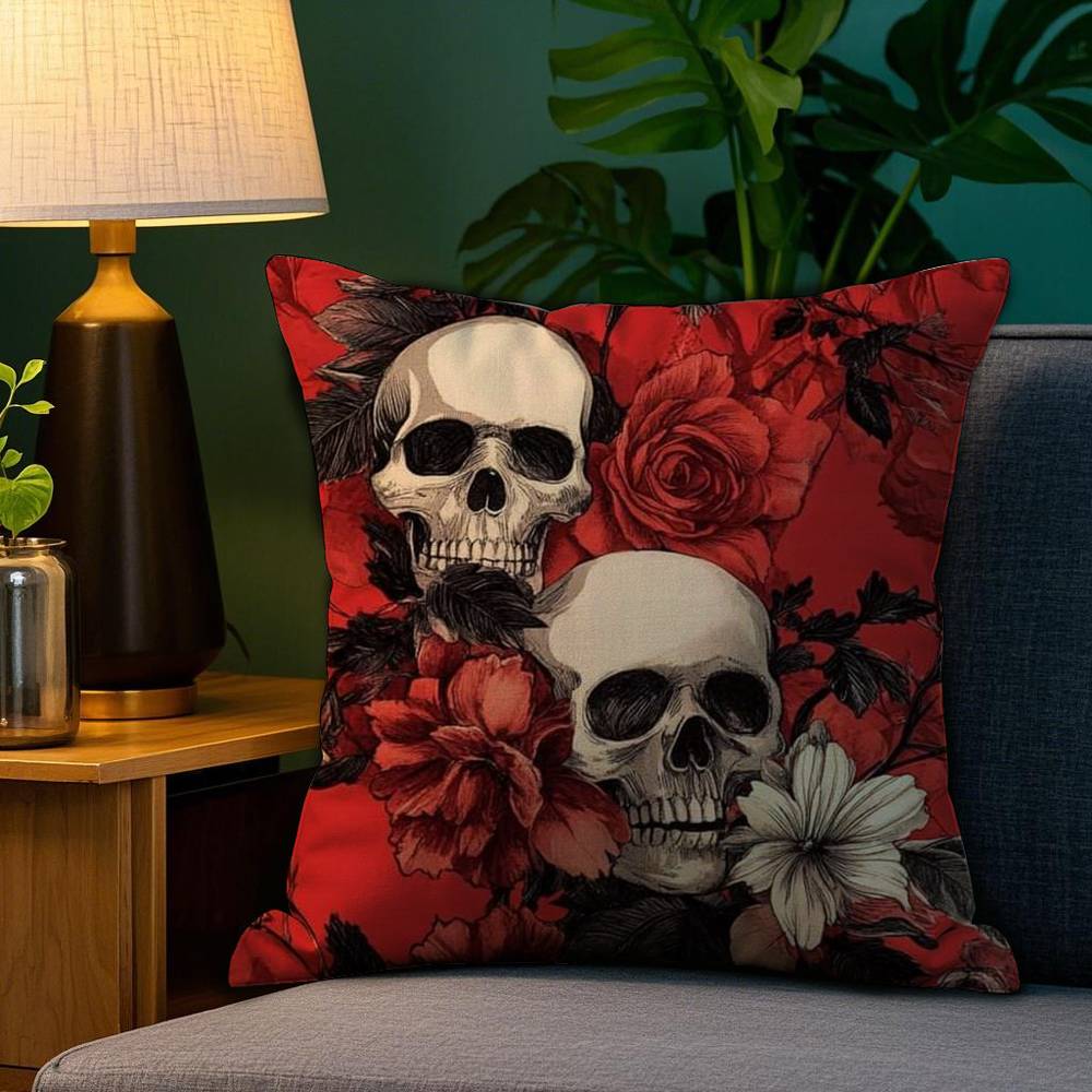 Luxurious Skull Pattern Pillow Case Plush Fabric Soft Double Sided Print Home Sofa High Quality Cushion Cover Throw