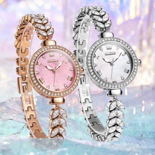 OLEVS Women's Watch, Beautiful Design, Beautiful, Simple, Popular, Easy to See, Cute, Waterproof, Luminous, Japanese Movement, Diamond, Pink