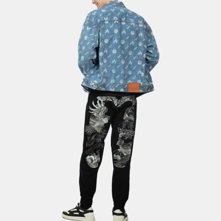 Evisu Bleached Print Single-Breasted Denim Jacket Men Jackets Denim-Blue 2ESHTM3DJ114LFCT