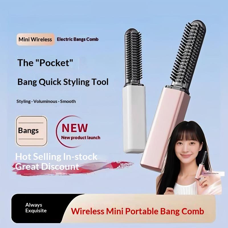 Portable Mini Straight Hair Comb Bangs Comb Wireless Charging Curling Iron Portable Styling Electric Comb Does Not Hurt Hair 1Pc
