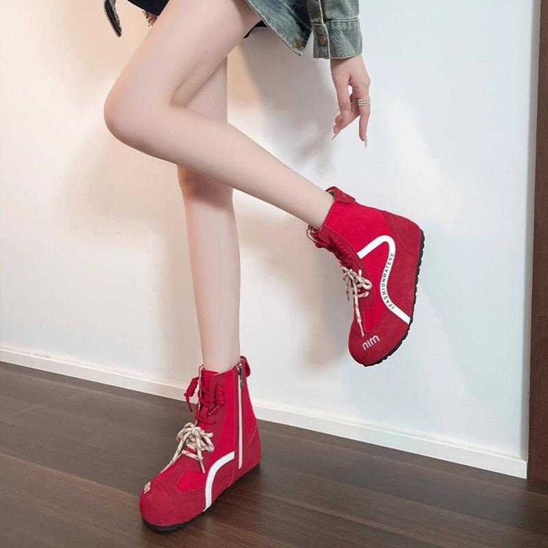 Dexun Martin Boots Women's New Inner Height Increase CM Small High-top Casual Shoes Board Shoes Lace-up Short Boots Women