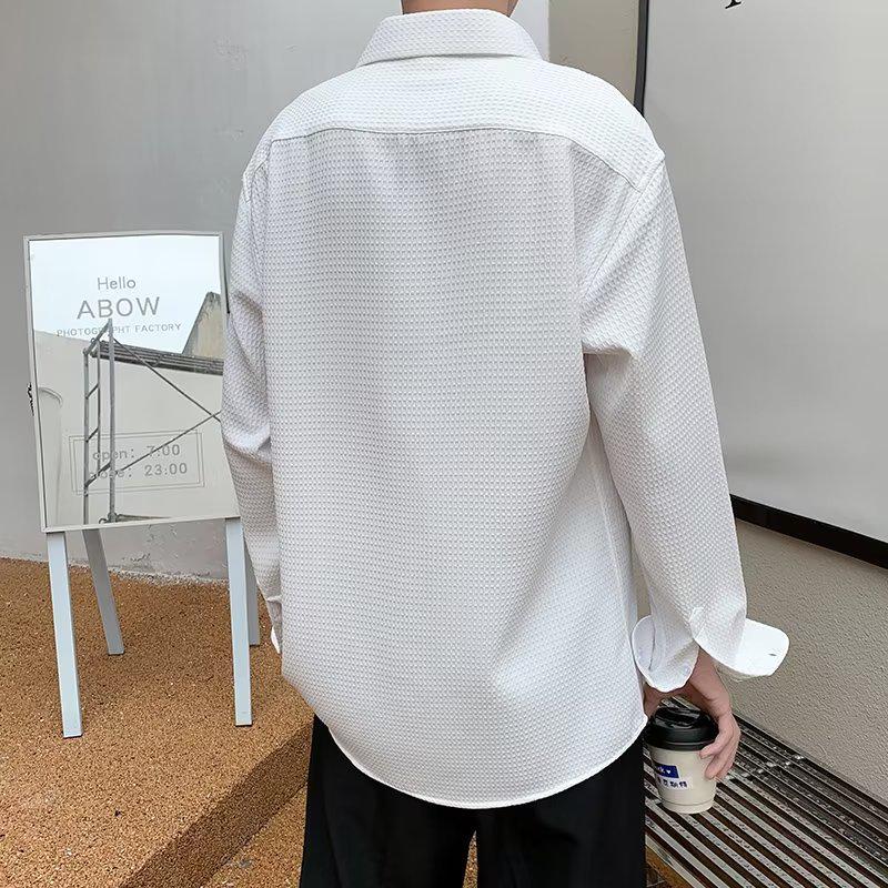 Men's Japanese Pizazz Long Sleeve White Shirt - Trendy Loose Casual Jacket for Spring & Autumn