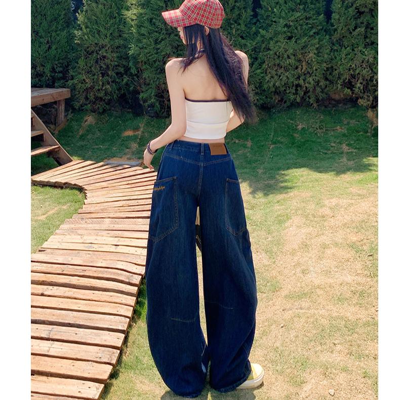 Yellow Cargo Jeans Women High Waist Loose Wide Leg Pants