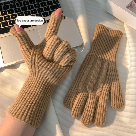 Wool Blend Knitted Gloves Unisex Winter Touchscreen Gloves Windproof Warm Driving Texting Daily Finger Gloves for
