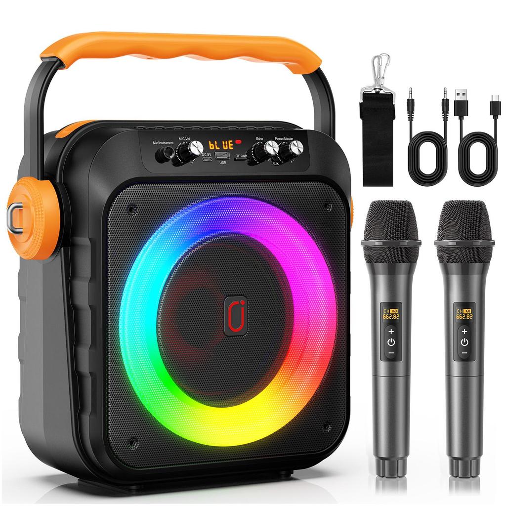 Maszyna do karaoke z 2 mikrofonami Przenośny głośnik Bluetooth z 6,8" subwooferami, Maszyna do karaoke dla dorosłych dzieci z systemem PA