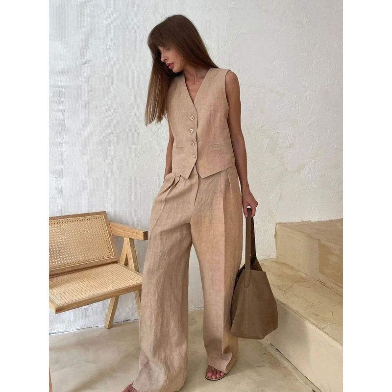 Sleeveless Vest Low Waisted Pants Set Pure Color Sleeveless Vest Hip-Hugger Suit