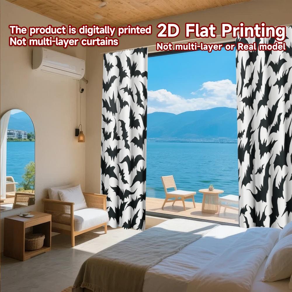 2D FLAT PRINTING 2pcs Curtains (Without Rod) Halloween Bats Decoration Saint Patrick Is Day Holiday Curtains with Digital