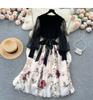 Women's French Light Luxury Celebrity Style Knitted Splicing Embroidery Mesh Dress Tie Temperament Fairy Dresses