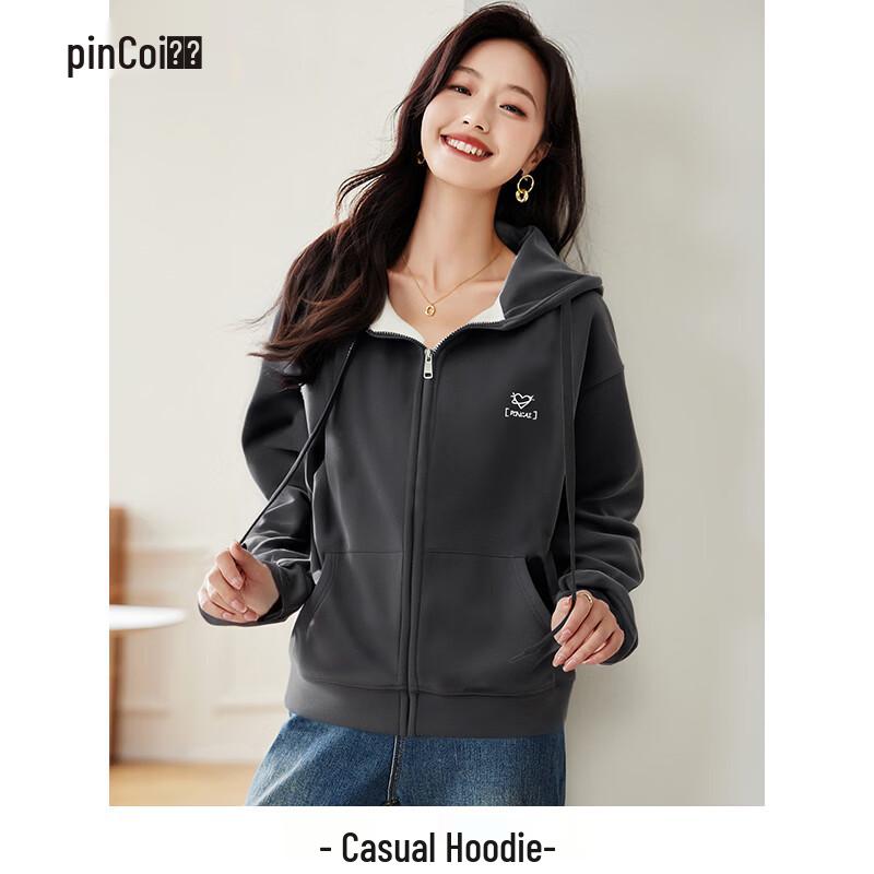 Женский короткий худи-кардиган с вышивкой в виде сердца L