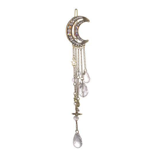 Haarnadel Haarschmuck, Stern Mond Quaste Haarspange mit Kunstkristall, Leichter Gesichtsschlankmachender Haarschmuck