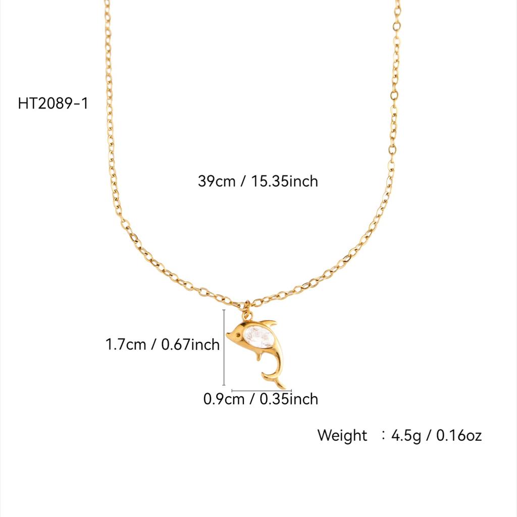 Summer Beach Series Elegant Fashion Simple Luxury Stainless Steel 18K Gold Plated With Zirconia Dolphin Pendant Necklace Female