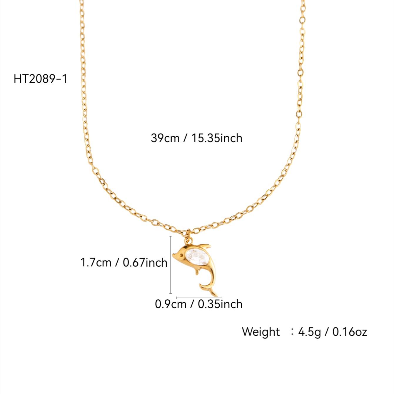 

Summer Beach Series Elegant Fashion Simple Luxury Stainless Steel 18K Gold Plated With Zirconia Dolphin Pendant Necklace Female