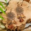 Vintage Bohemian Bird Dreamcatcher Earrings Necklace for Women Ethnic Creative Flower Wood Beads Tassel Brown Boho Jewelry