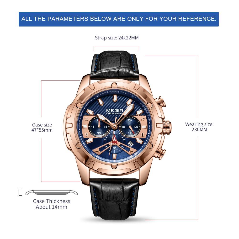 MEGIR Fashion Sport Watches for Men Luxury Military Quartz Wristwatch Leather Waterproof Man Chronograph Clock Relogio 2102