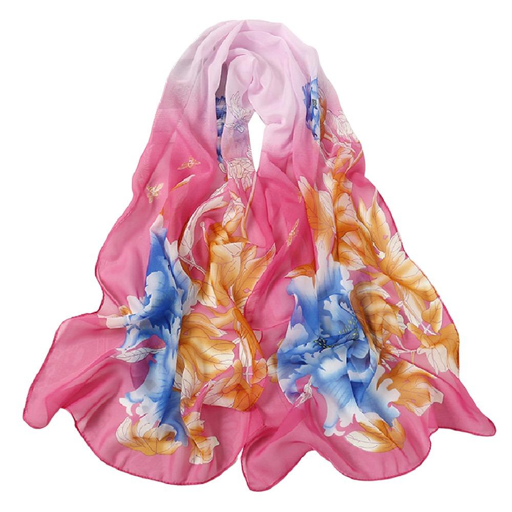 160*50cm Chiffon Scarf Flower Print Shawl Silk Fashion Long Wrap Shawl  for Women