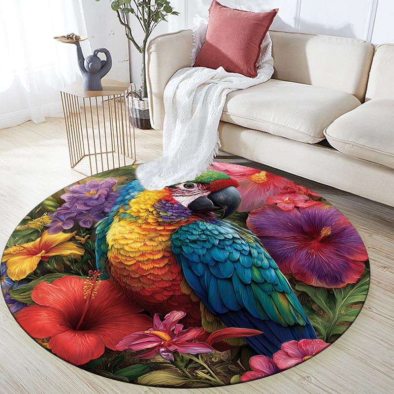 Parrot Pattern Round rug,Carpet Rug for Living Room Bedroom Sofa Playroom Decor,Non-slip Floor Mat,Holiday Gifts and Birthday Gifts